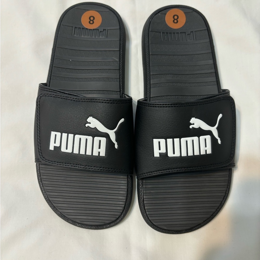 PUMA Men's Cool Cat Hook and Loop Slide Sandal. Size 8 Color black/ white